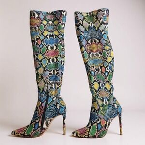 Steve Madden Over the knee boots Multicolor faux‎ snakeprint pointy toe Size 6